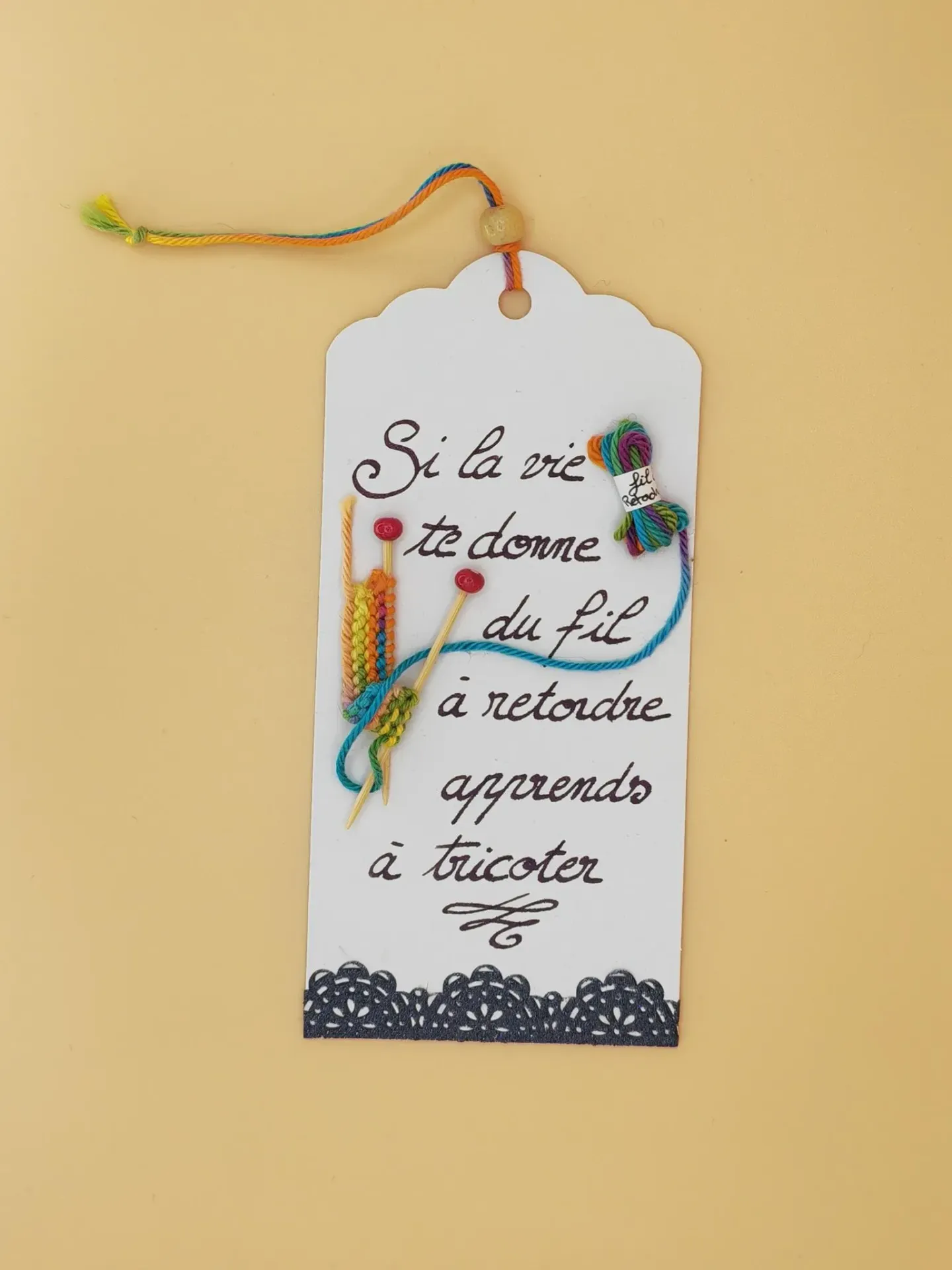 Signet "apprends à tricoter"